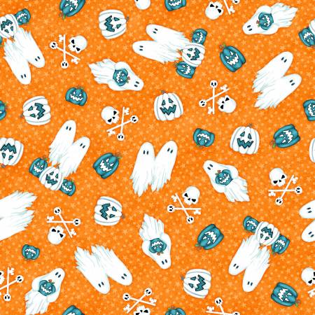Orange Tossed Ghosts and Pumkins Glow 1449G-33