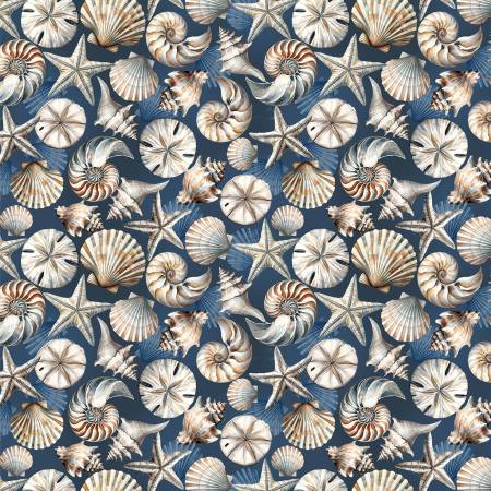 Coastal Shells Dark Blue