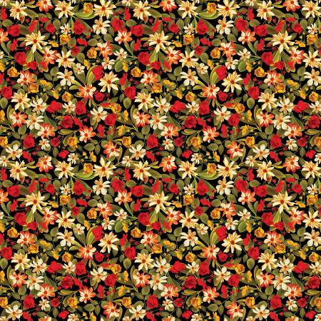 Little Harvest Flowers Black Cotton Lawn