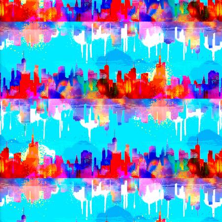 Turquoise Urban Cityscape Digitally Printed 19139-TRQ-CTN-D