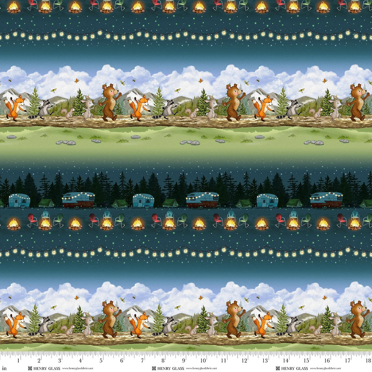 Happy Campers Dark Teal/Green Stripe