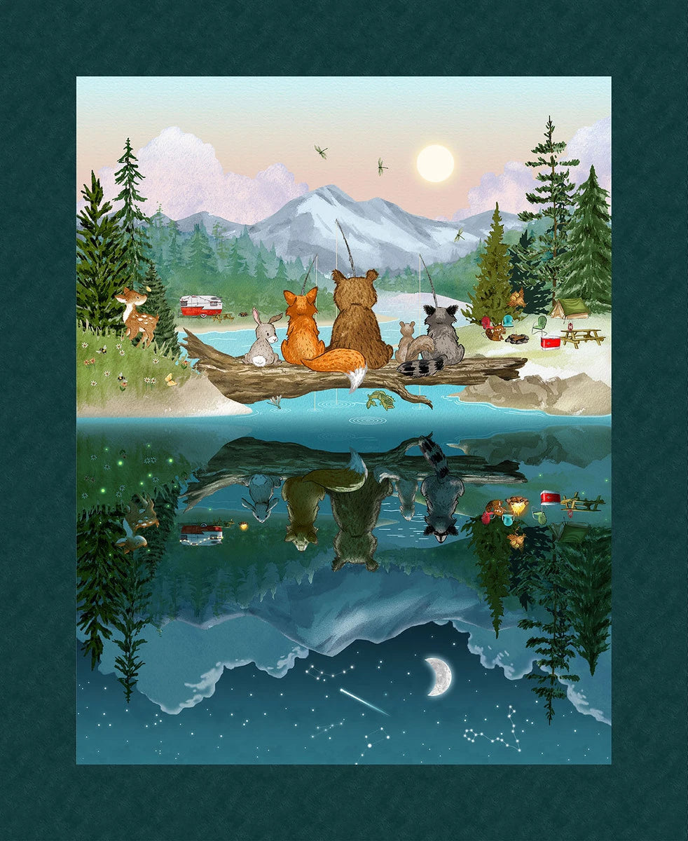 Happy Campers Dark Teal/Green Panel 36"