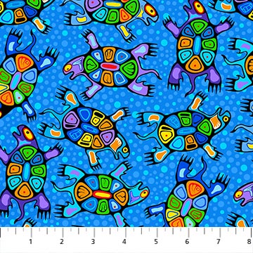 The Four Seasons Blue Multi Turtles Fabric