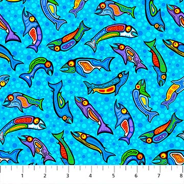 The Four Seasons Turq Multi Fish Fabric