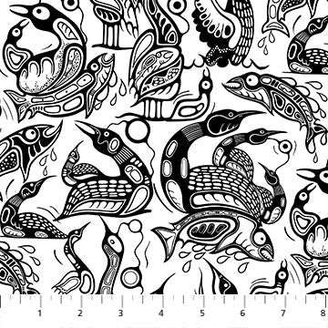 The Four Seasons White Black Tonal Loons Fabric