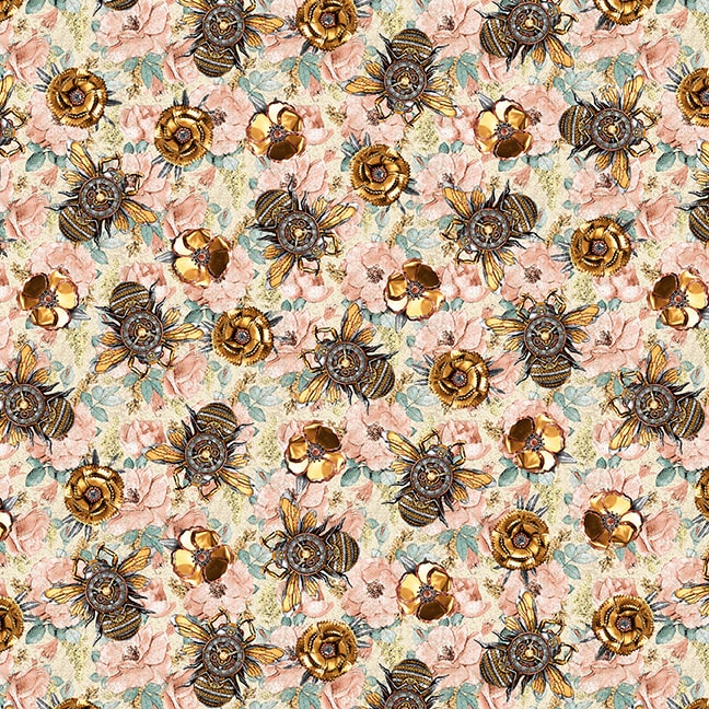 3009-22 Pink||Time Travel Bees on Flowers
