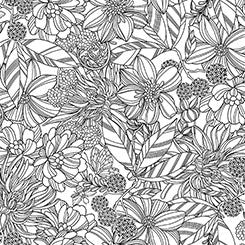 GARDEN AT TWILIGHT - STENCIL FLORAL-White