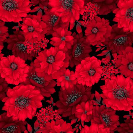 Scarlet's Treasure Black Red Large Floral