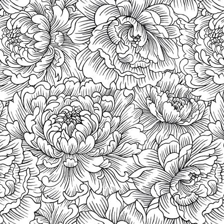 Scarlet's Treasure White Black Peony Monotone