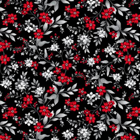 Scarlet's Treasure Black Red Floral Vine