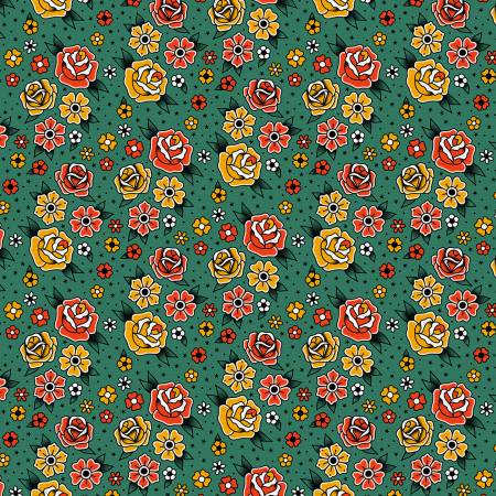 Flower Tattoos Green Rayon 55in