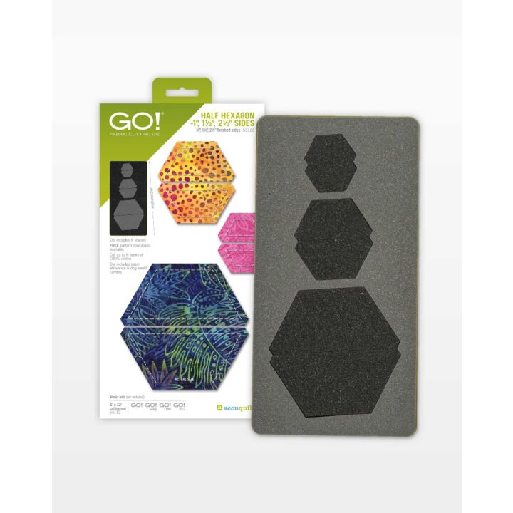 Accuquilt GO! Half Hexagon-1" 1 1/2" 2 1/2" Sides Die #55165