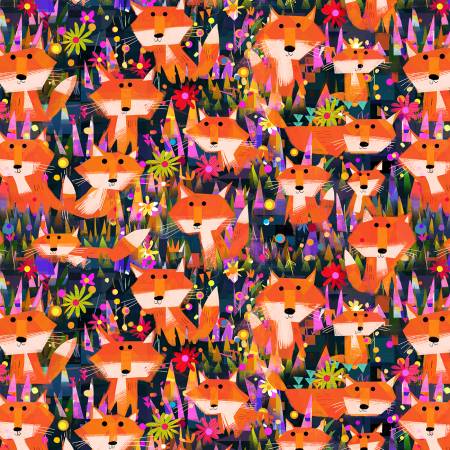 Midnight Blue Foxes and Flowers 55456D-2