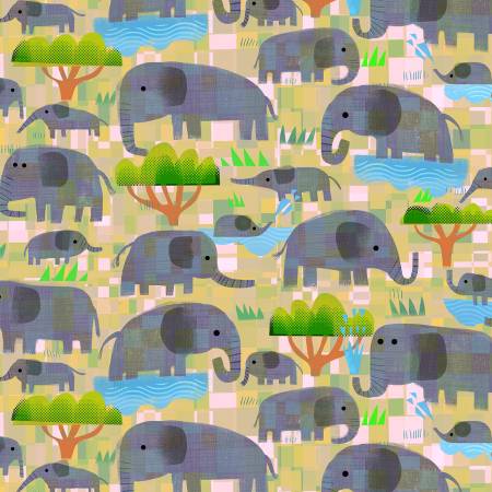 Yellow Savanna Mama Elephant, Baby Elephant 55459D-5