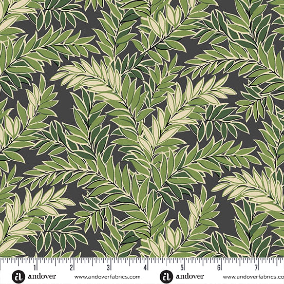 Andover Fabrics Green Leaves by Andover Fabrics Tangle Black