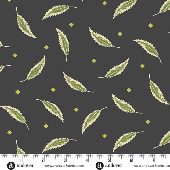 Andover Fabrics Green Leaves by Andover Fabrics Falling Leaves Black