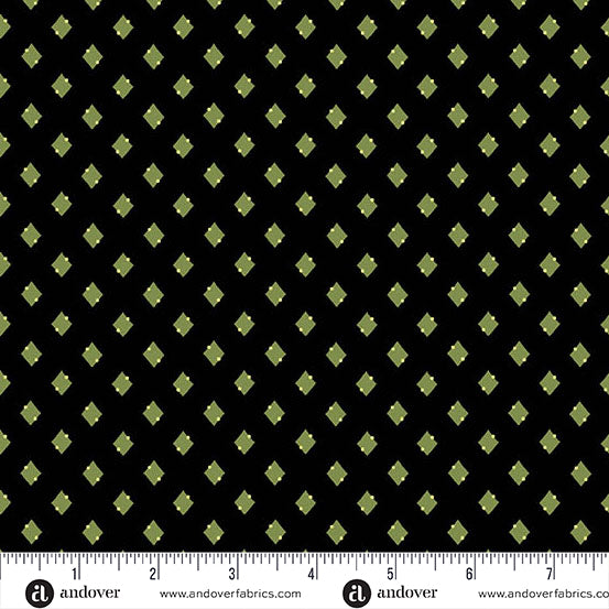 Andover Fabrics Green Leaves by Andover Fabrics Diamonds Black