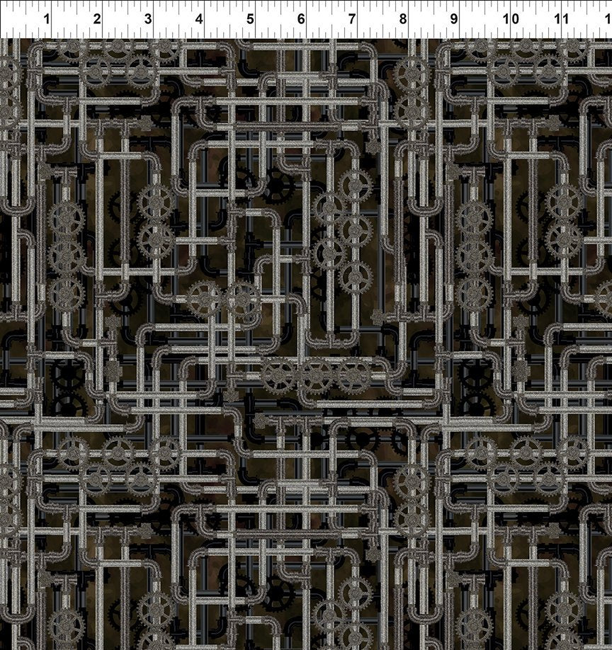 Steampunk Menagerie Gray Pipes Yardage 9ST-2