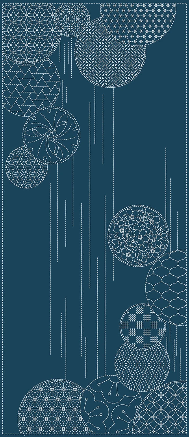 Wagara Sashiko Panel Waterfalls Blue #KF1125-13C
