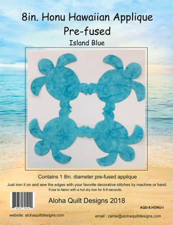 Pre-Fused Hawaiian Applique - 8" Honu Island Blue