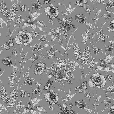 Grey Butterscup Floral Sketch FLEUR-CD1812
