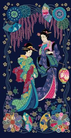Navy Moonlit Kimono Panel 24" (Metallic)