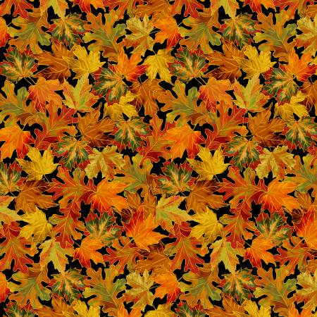 Black Allover Metallic Autumn Leaves Harvest