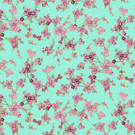 Aqua Cherry Blossom Branches Metallic