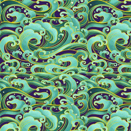 Green Textured Waves Metallic