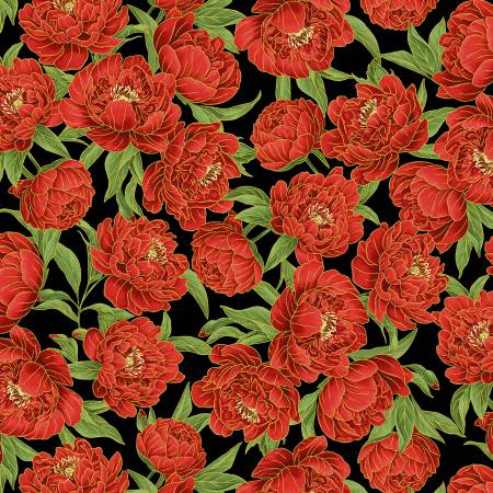 Black Metallic Peony Floral 12in