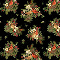 Black Cardinal On Floral Metallic
