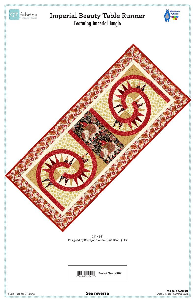 Red Elephants Runner 24" x 56" - Quilted Shop Sample