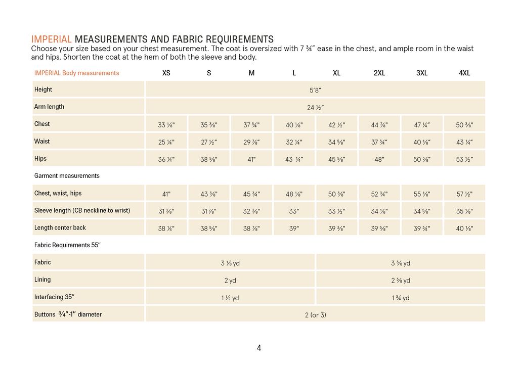 WBM Cocoon Coat  imperial measurements