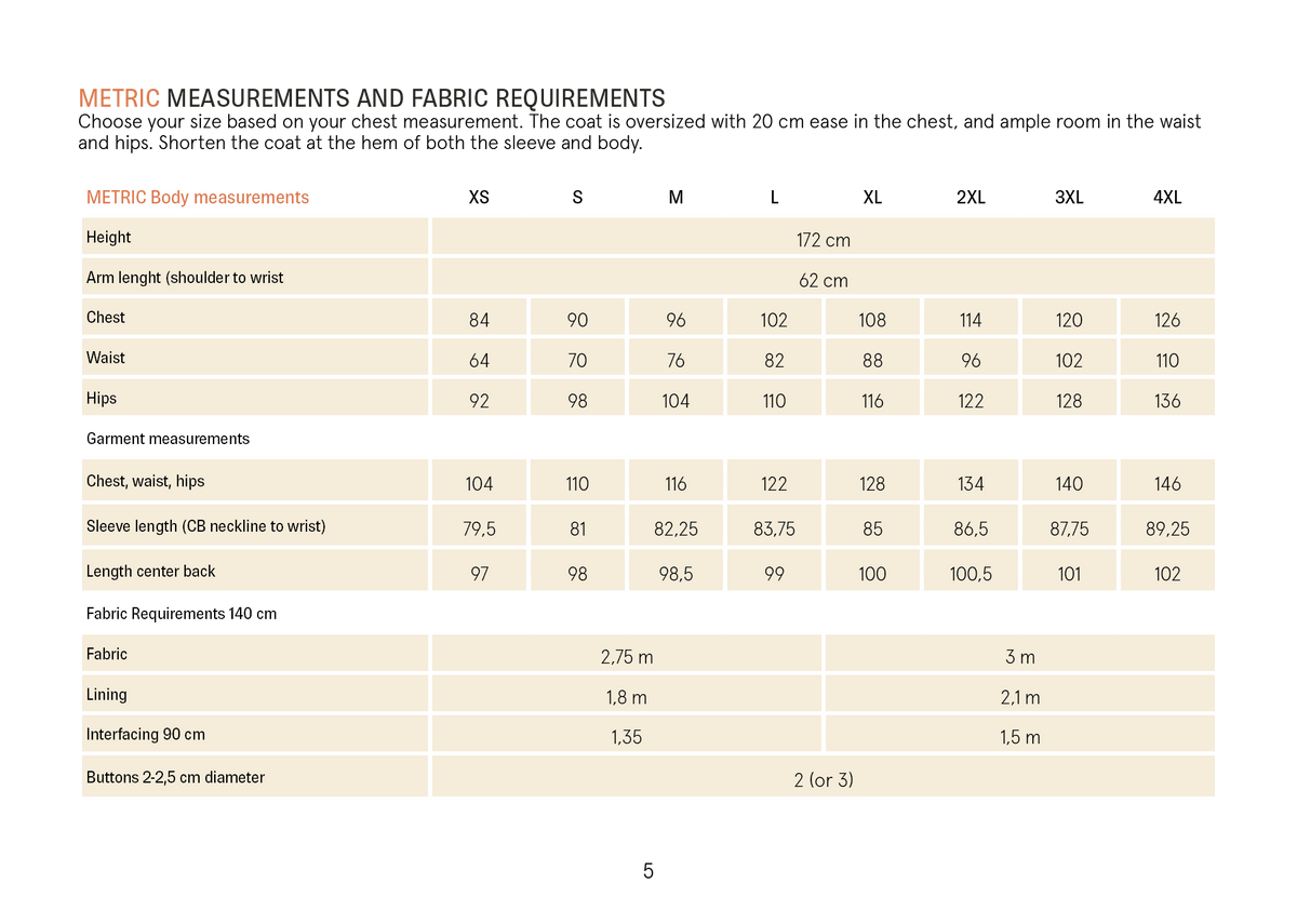 WBM Cocoon Coat  metric measurements