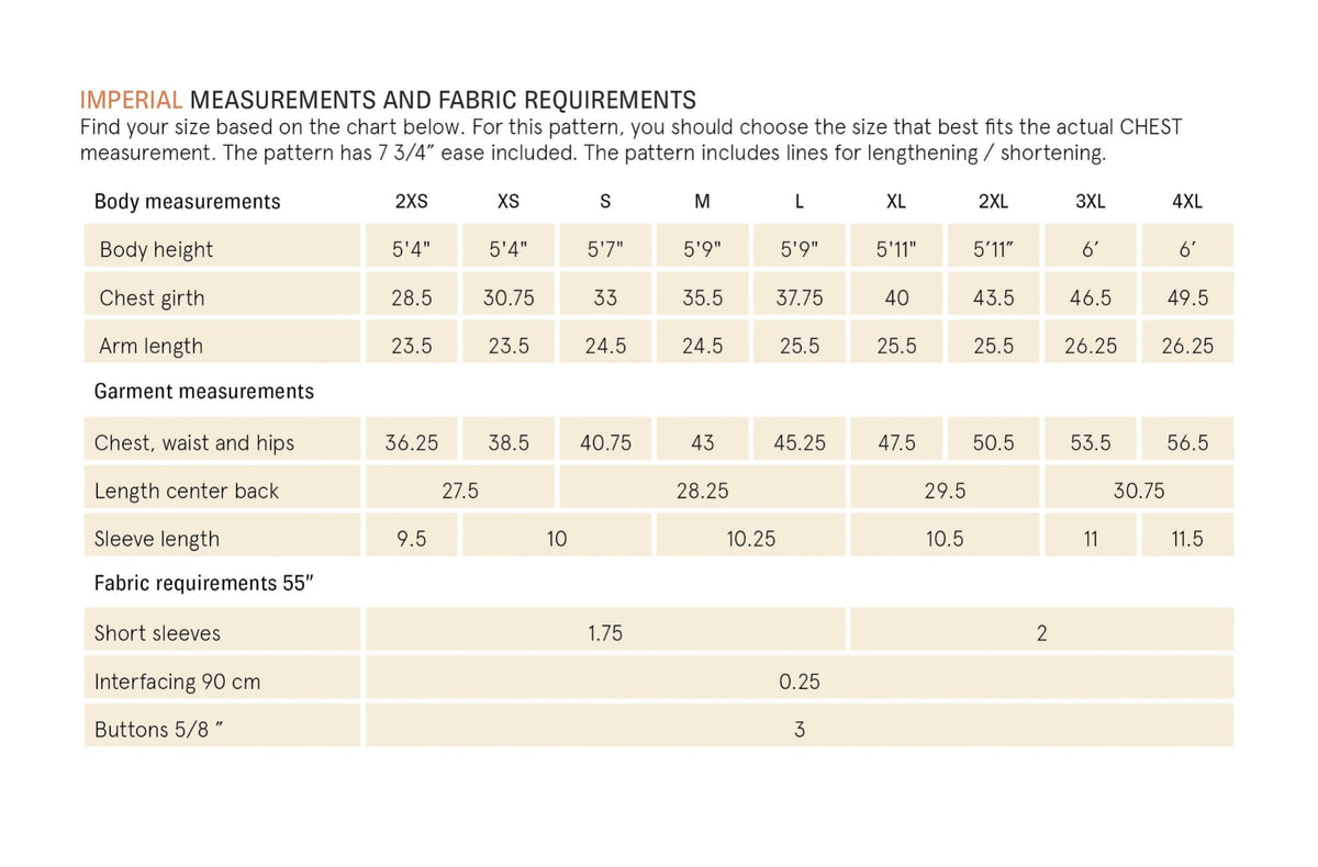 Measurement chart for clothing with body and garment dimensions on a white background
