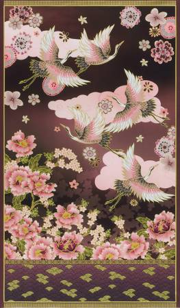 SRKDM-23501-24 PLUM 24"Panel from Imperial Collection - Graceful Cranes