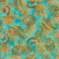 Golden Feathers Paisley Aqua Metallic