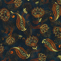 Golden Feathers Paisley Navy Metallic
