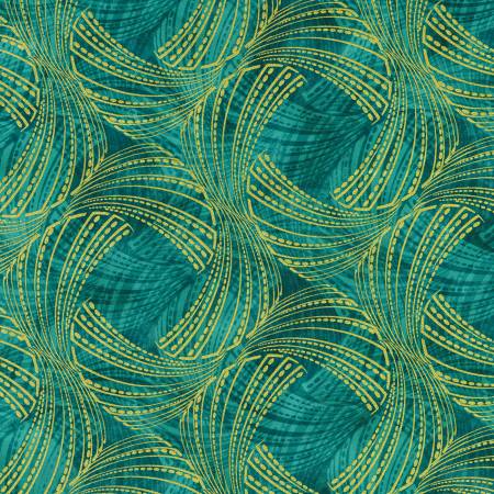 Golden Feathers Abstract Teal Metallic