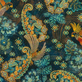 Golden Feathers Floral Navy Metallic