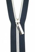 Zippers By The Yard - Navy Tape Nickel Teeth #5 Nylon Zipper and 9 Pulls (3yds)